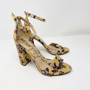 Sam Edelman 6 Floral Gatsby Yellow Yaro Ankle Strap Heels Block Heel Open Toe